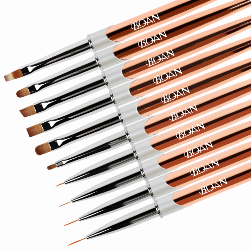 BQAN Rose Gold Nail Art Brush UV Gel Extension Brush Liner Tapybos Šepetėlio įklotas Piešimas Nagų šepetėliai Nagai Rašiklis Manikiūro Įrankiai