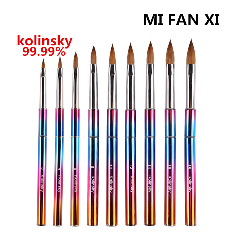 Rainbow Metal Kolinsky Sable köröm akril ecset UV gél faragó toll ecset folyékony púder barkács körömrajzoló köröm ecset