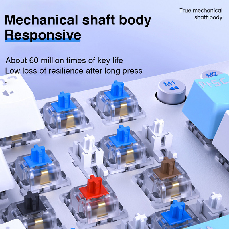 AULA F3001 2.4G belaidis „Bluetooth“ laidinis Trijų režimų klaviatūra Mechaninis žaidimas Biuro belaidžio foninio apšvietimo 87 klaviatūra