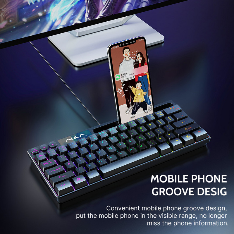 AULA F3061 RGB 61 πλήκτρα ενσύρματο πληκτρολόγιο παιχνιδιών Διασύνδεση USB για σύνδεση υπολογιστή/φορητού υπολογιστή, Σχεδιασμός εξοικονόμησης χώρου υποδοχής τηλεφώνου