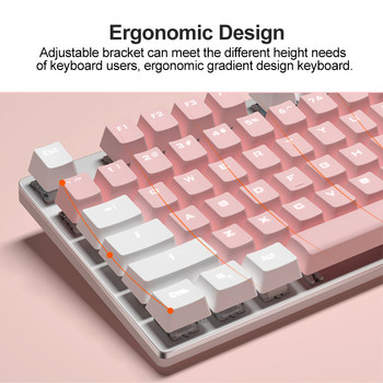 AULA F2088PBT Студентска игрална механична клавиатура с бяла подсветка, сладко розово за домашен офис, английска жична клавиатура, подарък за момиче