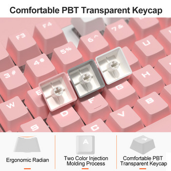 AULA F2088PBT Студентска игрална механична клавиатура с бяла подсветка, сладко розово за домашен офис, английска жична клавиатура, подарък за момиче