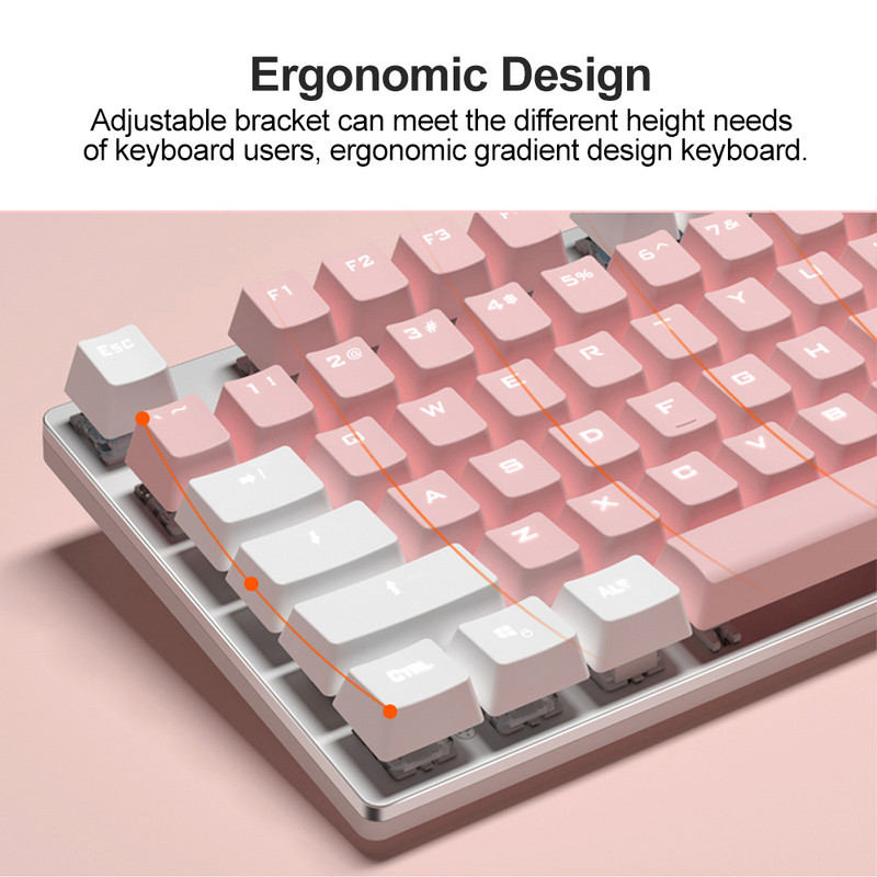 AULA F2088PBT Studentska mehanička tipkovnica s bijelim pozadinskim osvjetljenjem, slatka ružičasta kućni ured, engleska žična tipkovnica, poklon za djevojku
