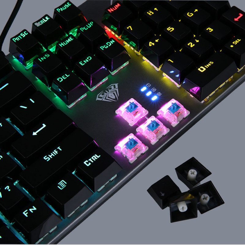 AULA S2016 mechaninė žaidimų klaviatūra 104 klavišai, apsauganti nuo dubliavimosi USB laidinio mišinio foninio apšvietimo klaviatūra Mėlynas jungiklis, skirtas žaidimų nešiojamajam kompiuteriui