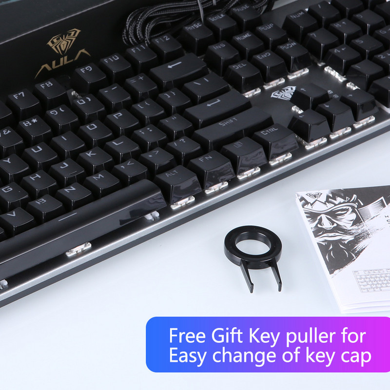 AULA S2016 mechaninė žaidimų klaviatūra 104 klavišai, apsauganti nuo dubliavimosi USB laidinio mišinio foninio apšvietimo klaviatūra Mėlynas jungiklis, skirtas žaidimų nešiojamajam kompiuteriui