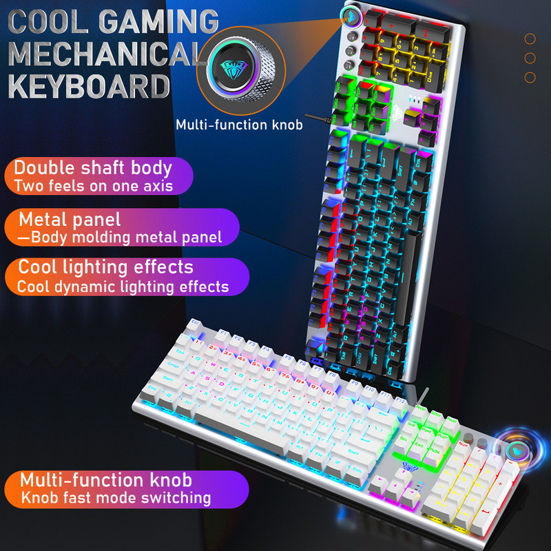 AULA F3018 dvigubo jutiklinio jungiklio mechaninė žaidimų klaviatūra Anti-Ghosting 104 klaviatūra itin plona laidinė hibridinė foninio apšvietimo klaviatūros žaidimas