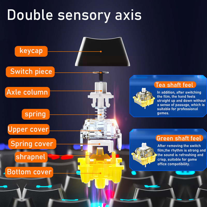 AULA F3018 dvigubo jutiklinio jungiklio mechaninė žaidimų klaviatūra Anti-Ghosting 104 klaviatūra itin plona laidinė hibridinė foninio apšvietimo klaviatūros žaidimas