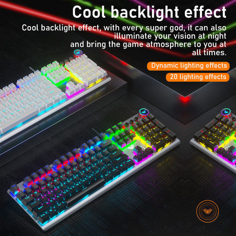 AULA F3018 dvigubo jutiklinio jungiklio mechaninė žaidimų klaviatūra Anti-Ghosting 104 klaviatūra itin plona laidinė hibridinė foninio apšvietimo klaviatūros žaidimas