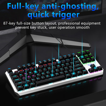 AULA F3087 Геймърска механична клавиатура 87 клавиша Anti-Ghosting Backlit Keyboard Син превключвател с кабел тип C за настолен таблет