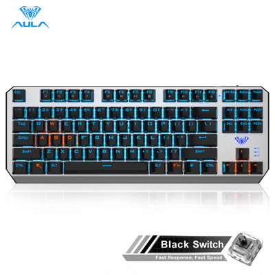 AULA F3087 žaidimų mechaninė klaviatūra, 87 klavišai, apsauganti nuo vaiduoklio foninio apšvietimo klaviatūros mėlyna jungiklis su C tipo kabeliu planšetiniam kompiuteriui