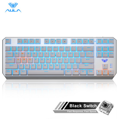 AULA F3087 žaidimų mechaninė klaviatūra, 87 klavišai, apsauganti nuo vaiduoklio foninio apšvietimo klaviatūros mėlyna jungiklis su C tipo kabeliu planšetiniam kompiuteriui