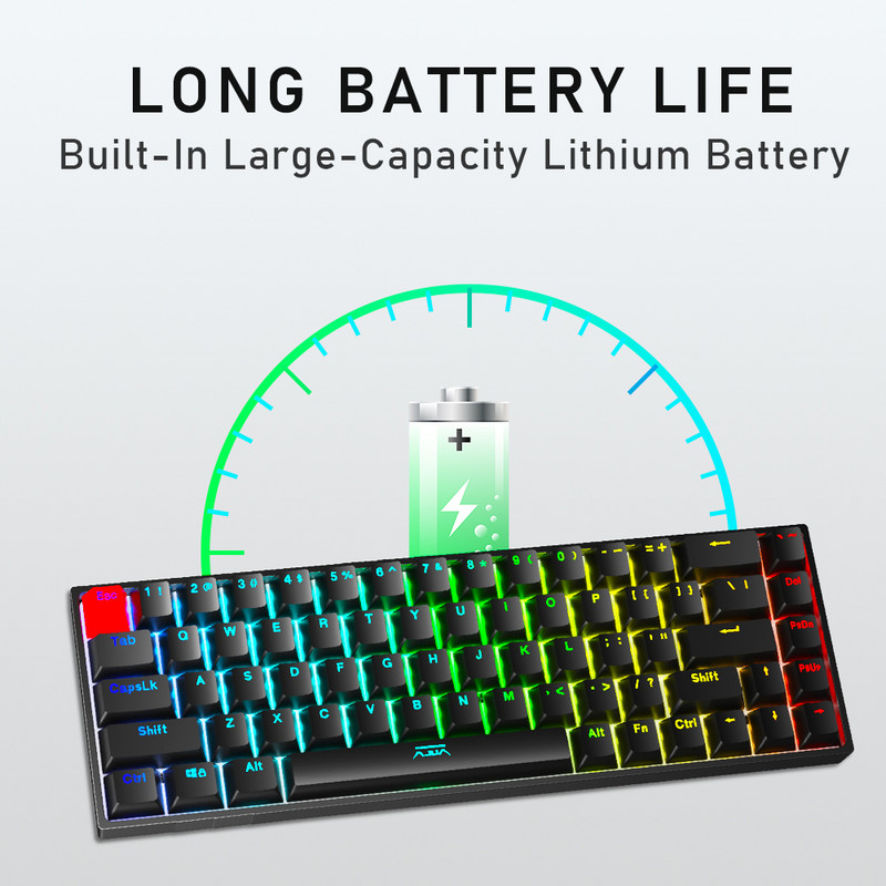 AULA F3068 Gaming Mechanical Keyboard Support Πληκτρολόγιο Bluetooth / Type-C Πληκτρολόγιο με δυνατότητα εναλλαγής για Android Φορητός υπολογιστής Windows ipad