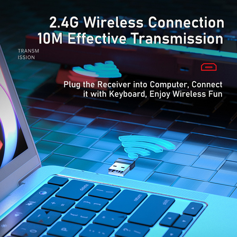 AULA F3050 2.4G + laidinė dvigubo režimo 108 klavišų žaidimų mechaninė klaviatūra, šalta šviesa kompiuterių žaidėjams