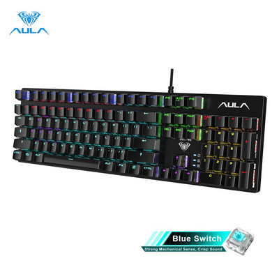 AULA S2022 Mehanička tipkovnica sa 104 tipke Anti-ghosting Raznobojna igraća tipkovnica Pozadinsko osvjetljenje Žičani plavi prekidač za PC igrače