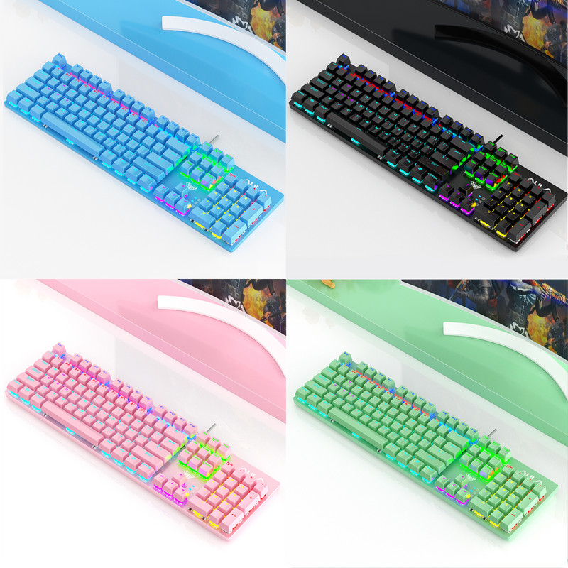 AULA S2022 Mehanička tipkovnica sa 104 tipke Anti-ghosting Raznobojna igraća tipkovnica Pozadinsko osvjetljenje Žičani plavi prekidač za PC igrače