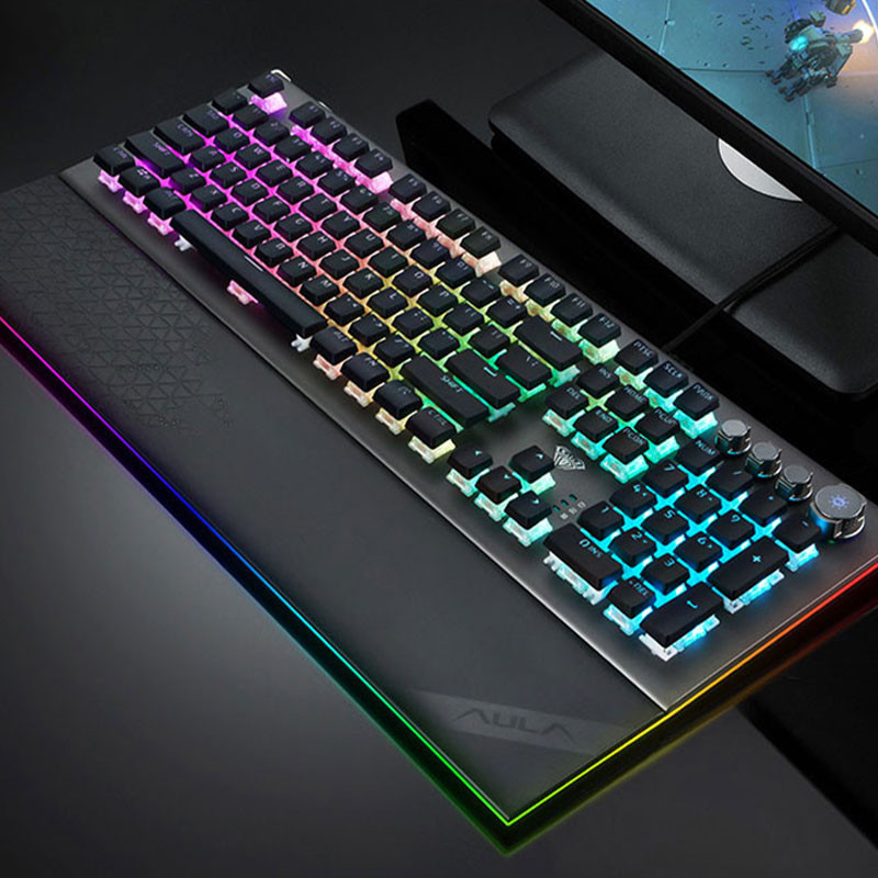 AULA L2098 RGB tipkovnica Gaming Mehanička tipkovnica Plavi prekidač Žičana Anti-ghosting Tipkovnica s kristalnim pozadinskim osvjetljenjem za prijenosno računalo