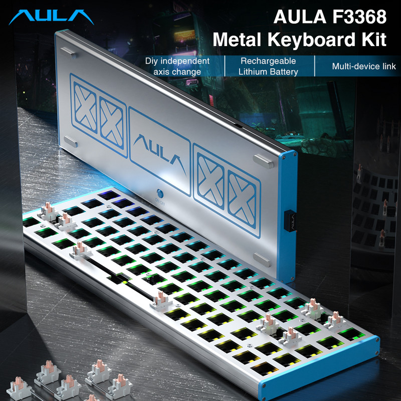 AULA F3368 Πληκτρολόγιο DIY Hotswap Πληκτρολόγιο Ενσύρματο/Bluetooth/2.4G Πληκτρολόγιο LED με οπίσθιο φωτισμό 68 πλήκτρων για MAC/I0S/ Android /Windows/ipad