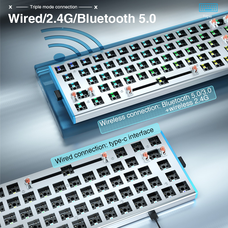 AULA F3368 Πληκτρολόγιο DIY Hotswap Πληκτρολόγιο Ενσύρματο/Bluetooth/2.4G Πληκτρολόγιο LED με οπίσθιο φωτισμό 68 πλήκτρων για MAC/I0S/ Android /Windows/ipad