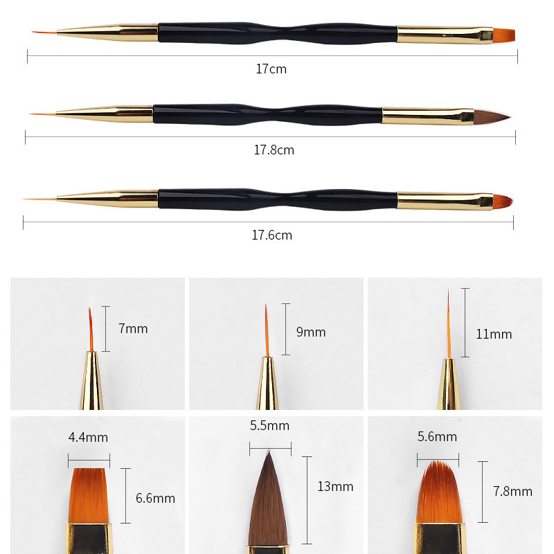 3 db/szett Gél Nail Art vonalfestő ecsetek Kétvégű vékony bélés rajzhosszabbító építő toll körömdíszítő manikűr eszközkészlet