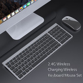 Tastatură mentală fără fir cu set de mouse Tastatură ultra subțire pentru computer de birou Tastatură reîncărcabilă 2.4G Mouse optic de 1600 DPI