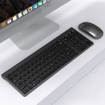 Tastatură mentală fără fir cu set de mouse Tastatură ultra subțire pentru computer de birou Tastatură reîncărcabilă 2.4G Mouse optic de 1600 DPI