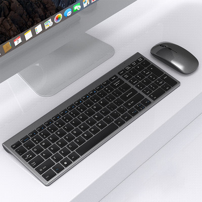 Tastatură mentală fără fir cu set de mouse Tastatură ultra subțire pentru computer de birou Tastatură reîncărcabilă 2.4G Mouse optic de 1600 DPI