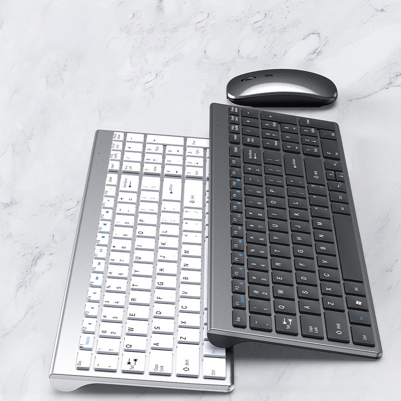 Tastatură mentală fără fir cu set de mouse Tastatură ultra subțire pentru computer de birou Tastatură reîncărcabilă 2.4G Mouse optic de 1600 DPI