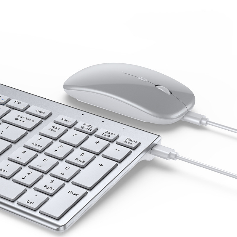 Tastatură mentală fără fir cu set de mouse Tastatură ultra subțire pentru computer de birou Tastatură reîncărcabilă 2.4G Mouse optic de 1600 DPI