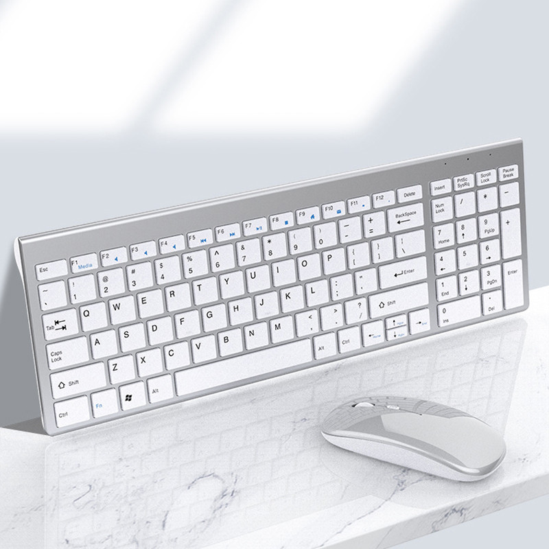 Tastatură mentală fără fir cu set de mouse Tastatură ultra subțire pentru computer de birou Tastatură reîncărcabilă 2.4G Mouse optic de 1600 DPI