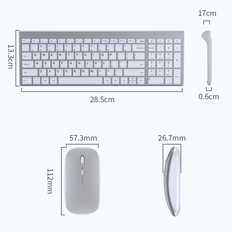 Tastatură mentală fără fir cu set de mouse Tastatură ultra subțire pentru computer de birou Tastatură reîncărcabilă 2.4G Mouse optic de 1600 DPI