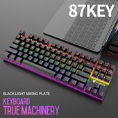 Īsta Mehāniskā Klaviatūra 87 Taustiņi USB Datoru Piederumi Tastatūra ar Led aizmugurgaismojumu Spēļu Metāla Vadu Klaviatūras Zils Slēdzis