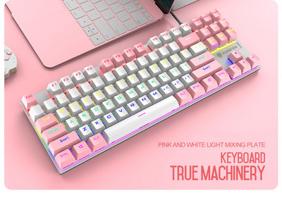 Īsta Mehāniskā Klaviatūra 87 Taustiņi USB Datoru Piederumi Tastatūra ar Led aizmugurgaismojumu Spēļu Metāla Vadu Klaviatūras Zils Slēdzis