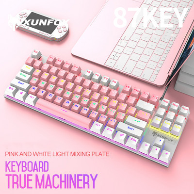 Īsta Mehāniskā Klaviatūra 87 Taustiņi USB Datoru Piederumi Tastatūra ar Led aizmugurgaismojumu Spēļu Metāla Vadu Klaviatūras Zils Slēdzis