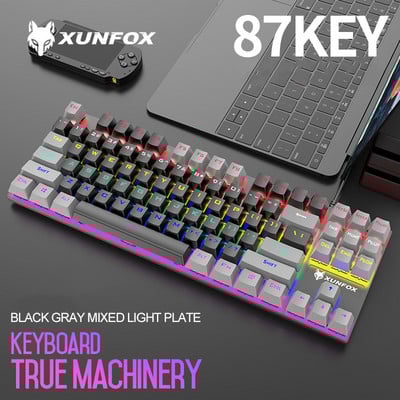 Īsta Mehāniskā Klaviatūra 87 Taustiņi USB Datoru Piederumi Tastatūra ar Led aizmugurgaismojumu Spēļu Metāla Vadu Klaviatūras Zils Slēdzis