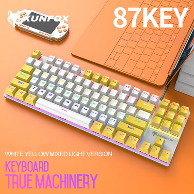 Īsta Mehāniskā Klaviatūra 87 Taustiņi USB Datoru Piederumi Tastatūra ar Led aizmugurgaismojumu Spēļu Metāla Vadu Klaviatūras Zils Slēdzis