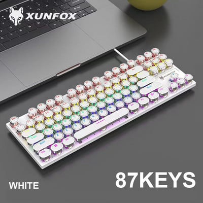 Īsta Mehāniskā Klaviatūra 87 Taustiņi USB Datoru Piederumi Tastatūra ar Led aizmugurgaismojumu Spēļu Metāla Vadu Klaviatūras Zils Slēdzis