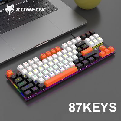 Īsta Mehāniskā Klaviatūra 87 Taustiņi USB Datoru Piederumi Tastatūra ar Led aizmugurgaismojumu Spēļu Metāla Vadu Klaviatūras Zils Slēdzis