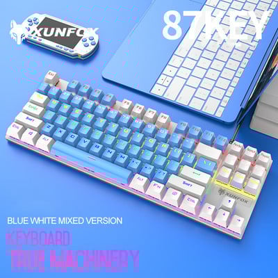 Īsta Mehāniskā Klaviatūra 87 Taustiņi USB Datoru Piederumi Tastatūra ar Led aizmugurgaismojumu Spēļu Metāla Vadu Klaviatūras Zils Slēdzis