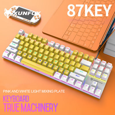 Īsta Mehāniskā Klaviatūra 87 Taustiņi USB Datoru Piederumi Tastatūra ar Led aizmugurgaismojumu Spēļu Metāla Vadu Klaviatūras Zils Slēdzis