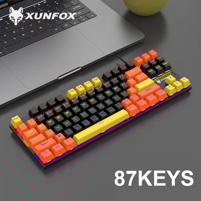 Īsta Mehāniskā Klaviatūra 87 Taustiņi USB Datoru Piederumi Tastatūra ar Led aizmugurgaismojumu Spēļu Metāla Vadu Klaviatūras Zils Slēdzis