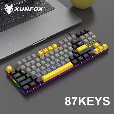 Īsta Mehāniskā Klaviatūra 87 Taustiņi USB Datoru Piederumi Tastatūra ar Led aizmugurgaismojumu Spēļu Metāla Vadu Klaviatūras Zils Slēdzis