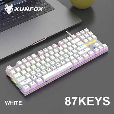 Īsta Mehāniskā Klaviatūra 87 Taustiņi USB Datoru Piederumi Tastatūra ar Led aizmugurgaismojumu Spēļu Metāla Vadu Klaviatūras Zils Slēdzis