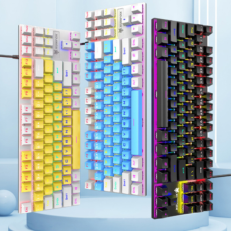 Īsta Mehāniskā Klaviatūra 87 Taustiņi USB Datoru Piederumi Tastatūra ar Led aizmugurgaismojumu Spēļu Metāla Vadu Klaviatūras Zils Slēdzis