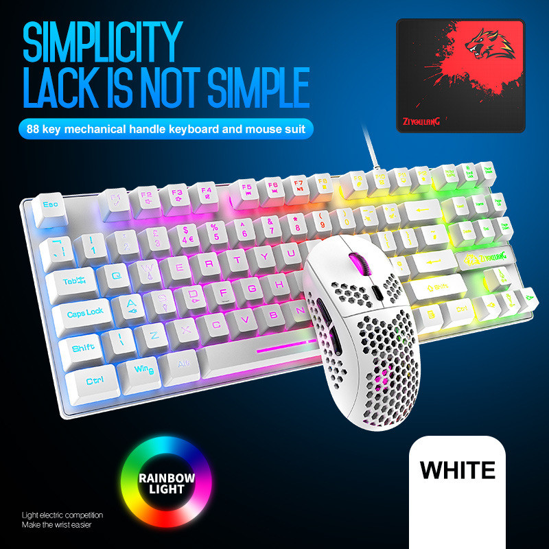 Mehaaniline klaviatuur LED RGB taustavalgustusega USB arvutitarvikutega 88 klahvi Juhtmega klaviatuur Hiir ja komplekt 6400 dpi mänguarvuti