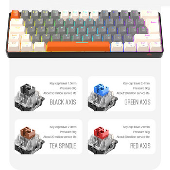 RGB Light Gaming Keyboard USB Wired Comptuer Ergonomics Mini 62 Keys Keyboards Russian English Механична клавиатура Червен превключвател