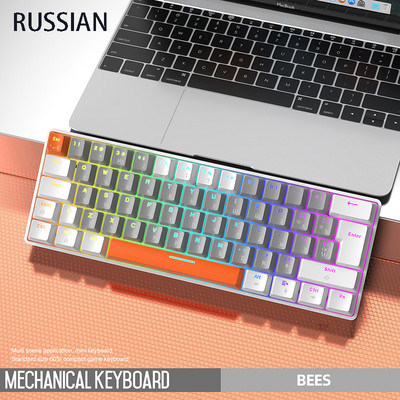 RGB svjetlo Gaming Tipkovnica USB Žičana Računalna Ergonomija Mini 62 tipke Tipkovnice Rusko Engleska Mehanička tipkovnica Crveni prekidač