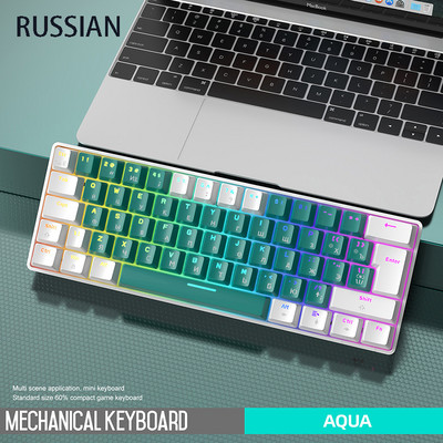 RGB svjetlo Gaming Tipkovnica USB Žičana Računalna Ergonomija Mini 62 tipke Tipkovnice Rusko Engleska Mehanička tipkovnica Crveni prekidač