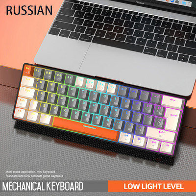 RGB svjetlo Gaming Tipkovnica USB Žičana Računalna Ergonomija Mini 62 tipke Tipkovnice Rusko Engleska Mehanička tipkovnica Crveni prekidač
