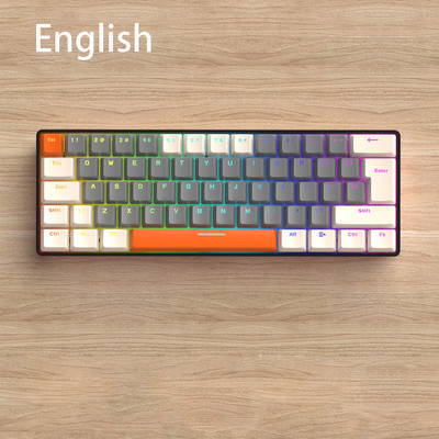 RGB svjetlo Gaming Tipkovnica USB Žičana Računalna Ergonomija Mini 62 tipke Tipkovnice Rusko Engleska Mehanička tipkovnica Crveni prekidač