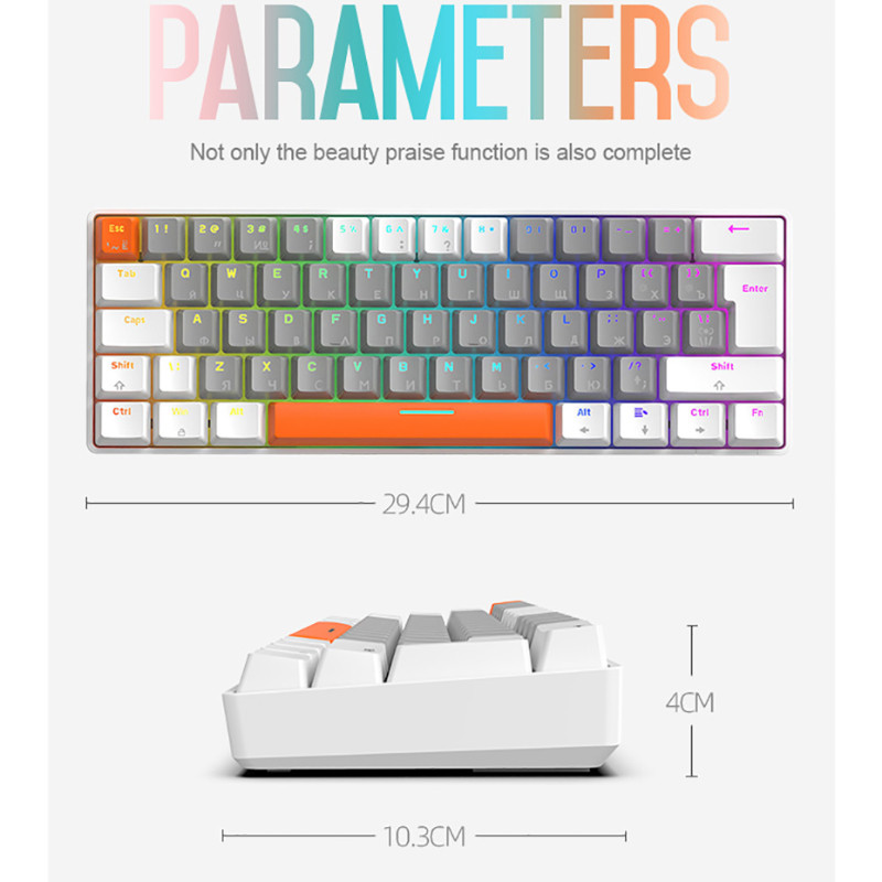 RGB svjetlo Gaming Tipkovnica USB Žičana Računalna Ergonomija Mini 62 tipke Tipkovnice Rusko Engleska Mehanička tipkovnica Crveni prekidač